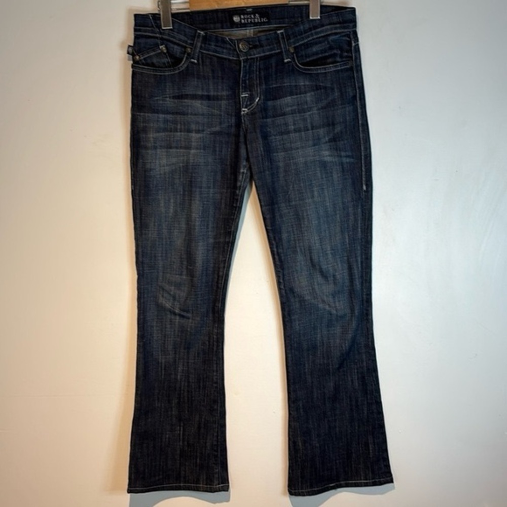 ROCK &REPUBLIC Women's Kasandra bootcut Jeans multicolor crystal Detail Sz 29